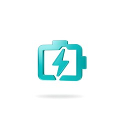 Modern charging battery icon with lightning bolt and glassmorphism effect, futuristic UI design for mobile, app, and web interface.