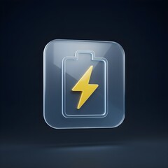 Modern charging battery icon with lightning bolt and glassmorphism effect, futuristic UI design for mobile, app, and web interface.