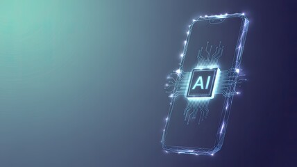 Futuristic digital art of ai concept on a glowing smartphone screen