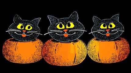 Naklejka na meble Halloween cats in pumpkins illustration