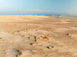 © AmazingAerialAgency - Steroh dunes, Yemen - 23 November 2024: Aerial view of a lone camel and its handler traversing the vast, undulating dunes, where stark shadows meet the soft, sandy expanse.