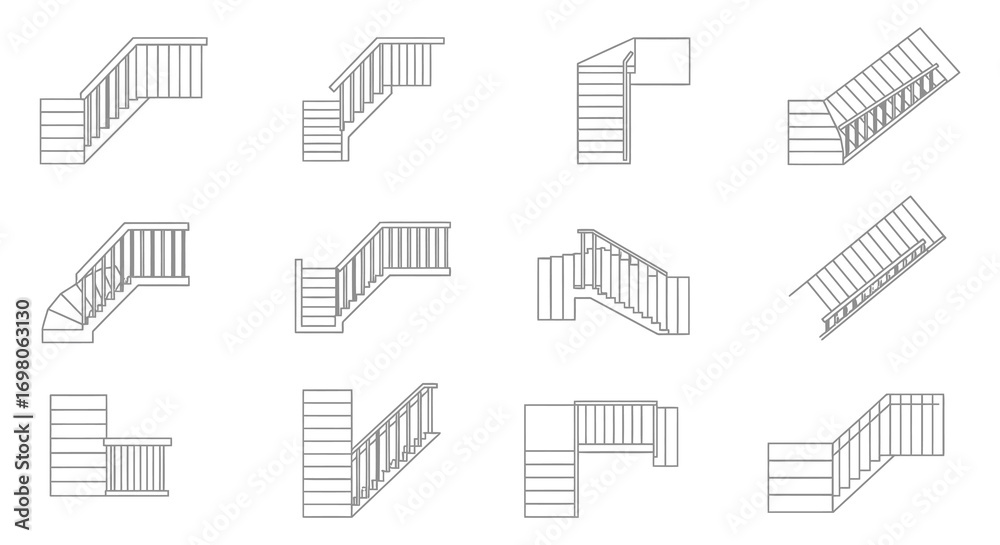 Staircase Line various staircase designs shown in simple line drawings Stock Vector ...
