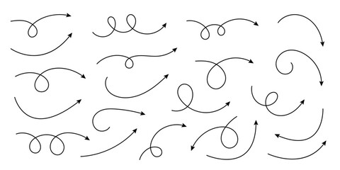 Wall Mural - Doodle Arrows Set – Curved and Twisted Hand Drawn Arrows