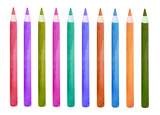 Colored pencils in rainbow colors set. art supply watercolor illustrations set isolated on white transparent background, clip art and cut out element design