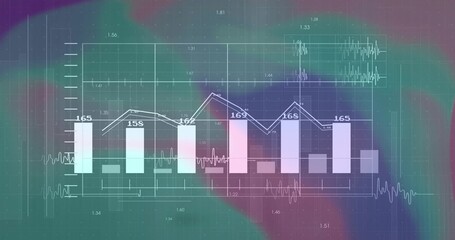Wall Mural - Displaying bar and line chart on dashboard, waveforms, grid lines with ticks and numeric labels