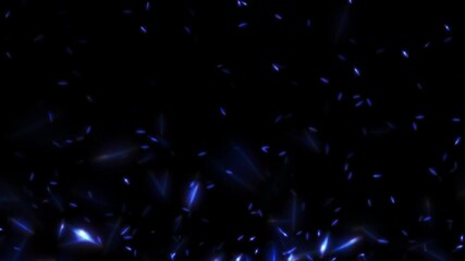 Wall Mural - Animation loop flickering glow blue particles flow up to top right on black abstract background. Animation of fiery blue glowing flying ember burning ash particles.