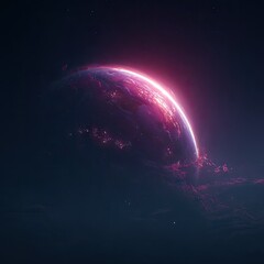 a vibrant, otherworldly view of earth, bathed in a captivating pink sunrise, showcasing the planet's