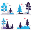 © Ayat - Four stylized nature scenes with trees and sun