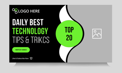 Wall Mural - Daily technology tips and tricks video thumbnail banner design, daily photography learning tips and techniques video cover banner design, editable vector eps 10 file format