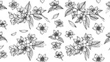 Delicate floral repeat pattern with hand drawn jasmine flowers and leaves