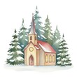 © Momphoto - A cozy wooden church nestled among snow-covered evergreen trees in a winter landscape.