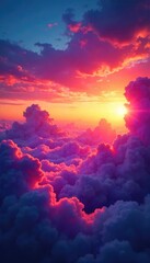 Wall Mural - A breathtaking panorama of a vibrant, colorful sky at sunset Clouds painted with hues of orange, pink, and purple create a stunning natural masterpiece , wonder, vibrant