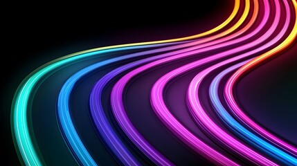 Wall Mural - the image displays an abstract composition with several colorful, glowing lines that curve and conve