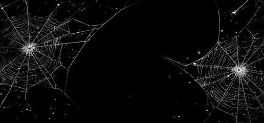 Two Spiderwebs on Black Background.