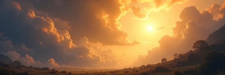 Wall Mural - A majestic, ethereal landscape bathed in golden light, suggesting divine power and heavenly grace Perfect for religious, spiritual, or fantasy themes , peaceful, hope, mythology