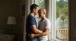 © Thales - A loving couple sharing an intimate moment near a bright window at home. AI-generated