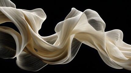 Wall Mural - abstract flowing fabric wave in cream and black on a dark background