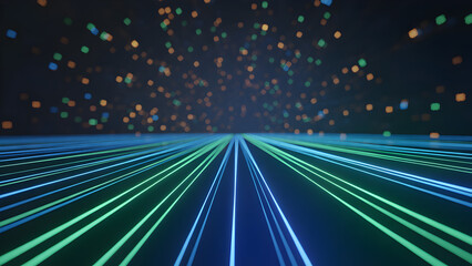 Glowing blue and green lines converge on a dark background with scattered lights 4k full hd 2025 2026 download