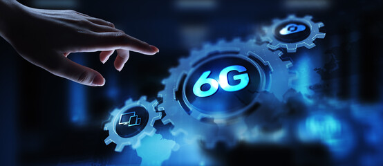 Wall Mural - 6G New generation telecommunication fast internet and technology concept on virtual screen.