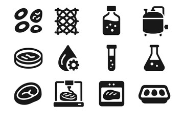 Icon nutrient icons dish cellular tray lab bioreactor solution agriculture scaffold vector