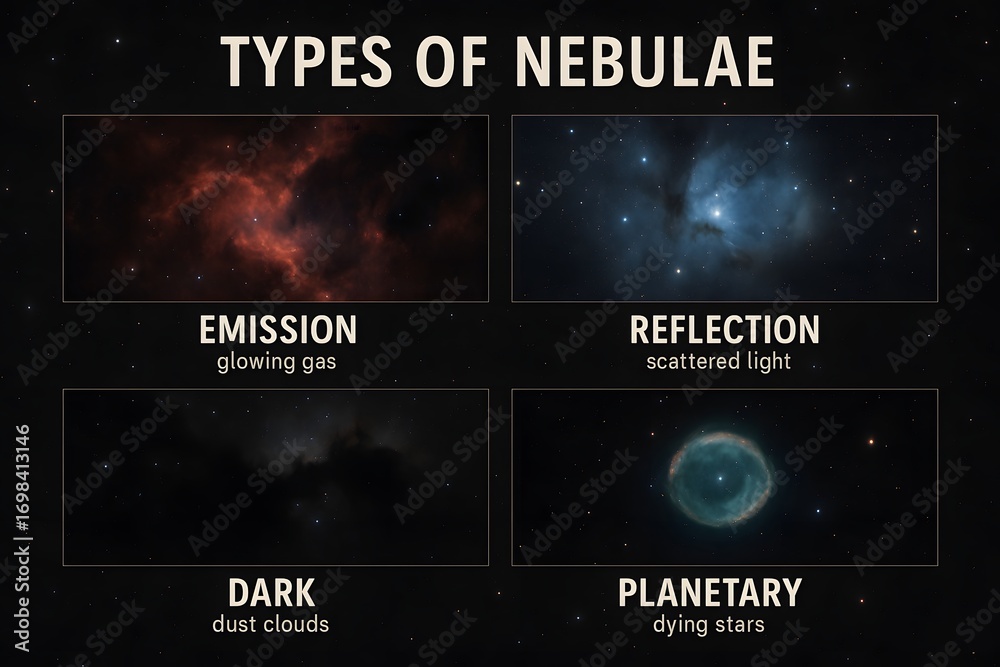 Nebulae Types Astronomical Types of Nebulae Classification Chart for Space Science ...