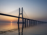 Vasco da Gama bridge over tagus river in Lisbon, Portugal, at sunrise