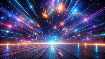 Wall Mural - A Futuristic Highway Through a Vibrant, Star-Studded Cosmic Landscape with Glowing Trails of Light