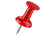 © shah - A single red plastic push pin is isolated on a white background, ready to attach a memo to a cork board