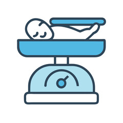 Wall Mural - Blue baby scale with lying baby weight measurement concept