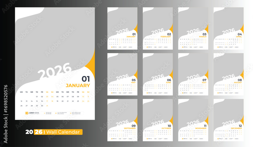 Wall Calendar 2026, calendar template design 2026 Stock Vector | Adobe ...