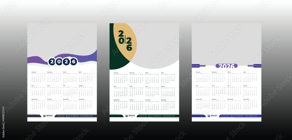 Wall Calendar 2026, 1 page calendar template design 2026, one page ...