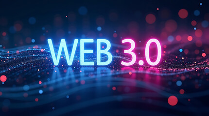 Glowing Web 3.0 Text Amidst Abstract Digital Waves and Bokeh Lights technology internet