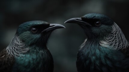 Closeup bird portrait dark teal feathers