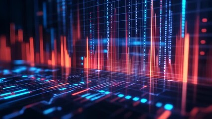 Abstract Digital Cityscape Animation with Data Stream, Futuristic Technology Concept