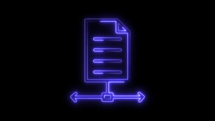 Wall Mural - Glowing neon style file sharing animation on black background for technology concepts