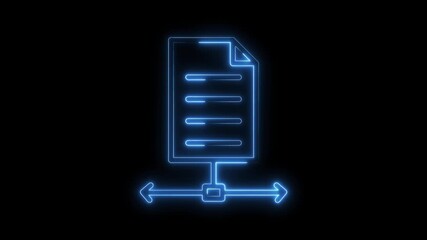 Wall Mural - Glowing neon data sharing animation isolated on black background for technology and business solutions
