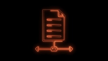 Wall Mural - Glowing neon document sharing icon animation on black background for technology concepts