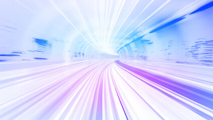 Wall Mural - Cyberpunk light trails in motion or slow shutter effect. Neon stripes in the form of drill, turns and swirl. Panoramic high speed technology concept, neon lines on white transparent background in PNG 
