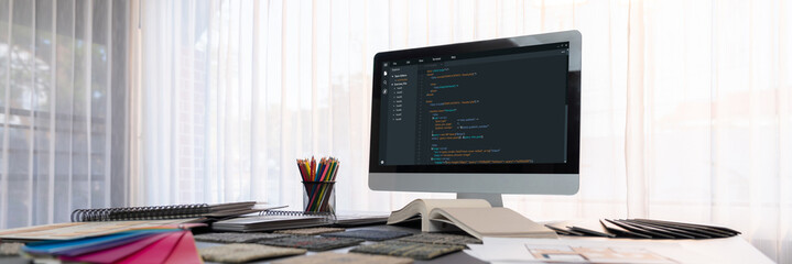 Software development programming on computer screen for brisk application and program coding