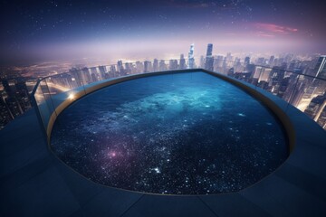 Wall Mural - A galaxy-shaped swimming pool on the top of a skyscraper, luxury design 