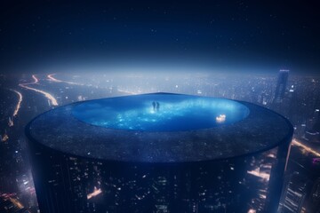 Wall Mural - A galaxy-shaped swimming pool on the top of a skyscraper, luxury design 