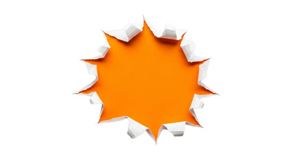 Ripped Paper Hole Reveal Vibrant Orange Explosion on Black Torn Texture Design Element on transparent background