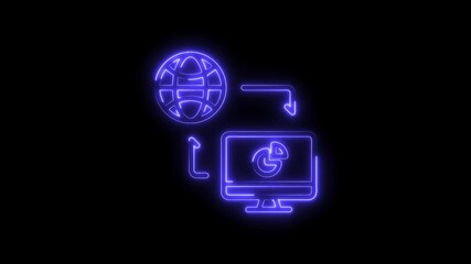 Wall Mural - Digital data transfer world and computer neon style animation on black background