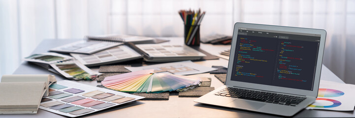 Software development programming on computer screen for brisk application and program coding