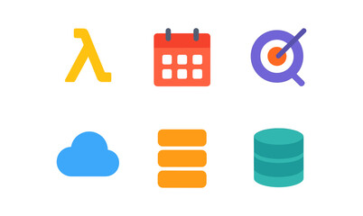 Serverless computing technology icons for digital design and development projects