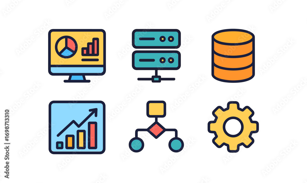 Comprehensive erp system icons for business applications and data ...