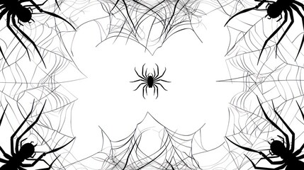 Eerie spider web frame with arachnid silhouettes for Halloween themed backgrounds