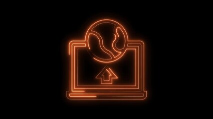 Wall Mural - Uploading nature digital data on laptop with glowing neon orange effect concept animation