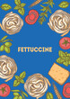 © DiViArts - Traditional Italian pasta. Fettuccine frame. Italian food. Staple food. Hand drawn vector illustration. Background for packaging, menu. Top view. Not AI