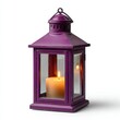 © bipasha - Ornate purple lantern with a lit candle inside on a white background